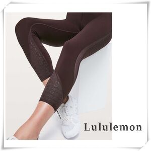 Lululemon Strength & Sweat Crop 23" Tights Leggings In Black Satin Burgundy